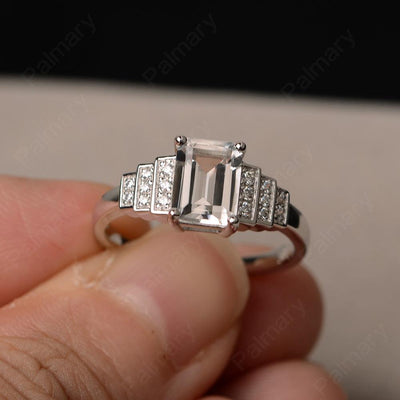 Emerald Cut White Topaz Promise Ring - Palmary