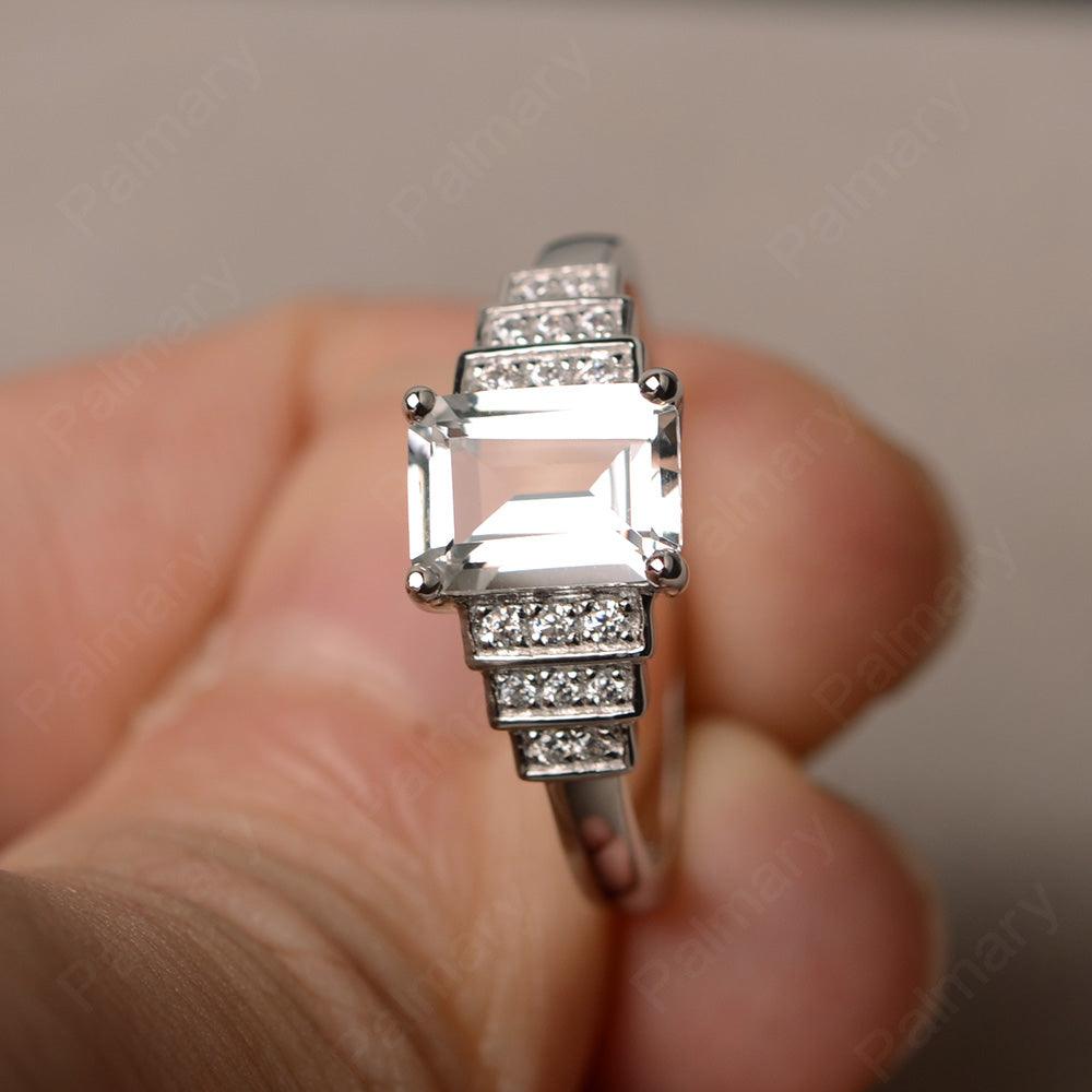 Emerald Cut White Topaz Promise Ring - Palmary
