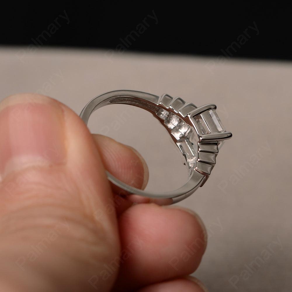 Emerald Cut White Topaz Promise Ring - Palmary