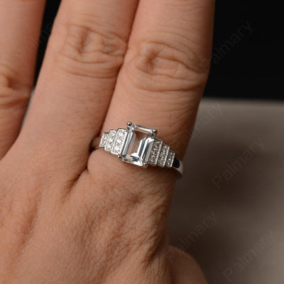 Emerald Cut White Topaz Promise Ring - Palmary