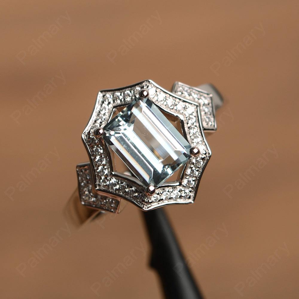 Emerald Cut Aquamarine Cocktail Rings - Palmary
