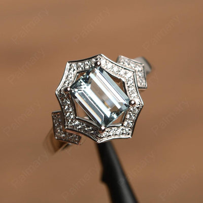 Emerald Cut Aquamarine Cocktail Rings - Palmary