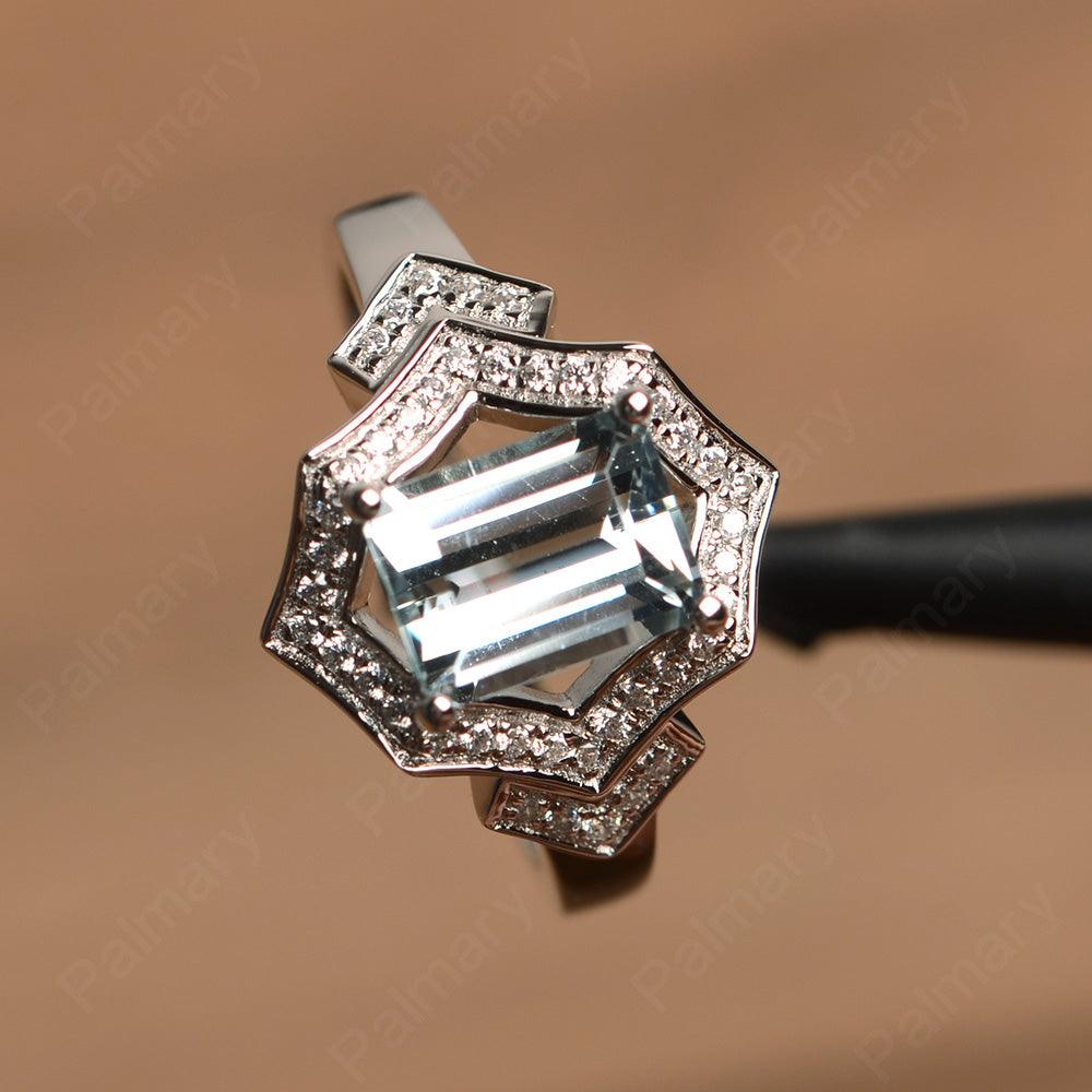 Emerald Cut Aquamarine Cocktail Rings - Palmary
