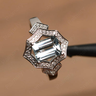 Emerald Cut Aquamarine Cocktail Rings - Palmary