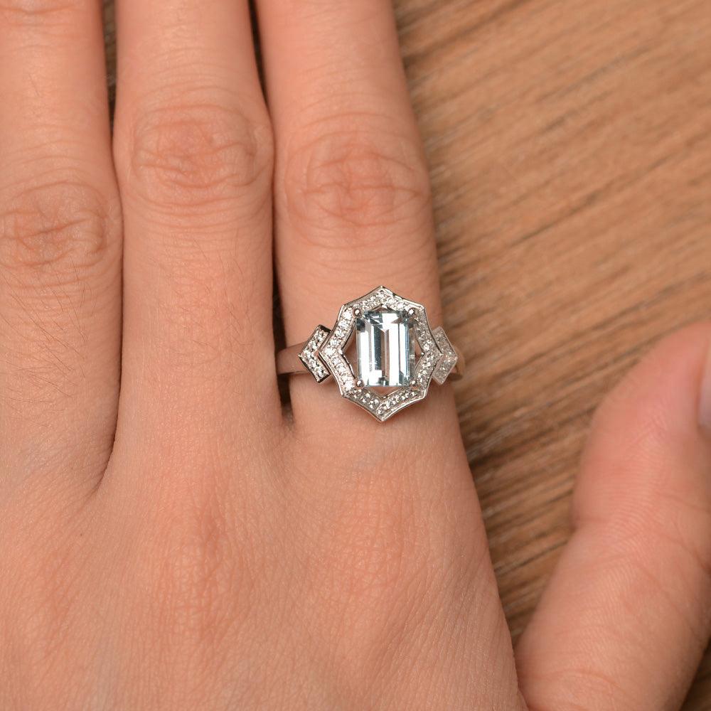 Emerald Cut Aquamarine Cocktail Rings - Palmary