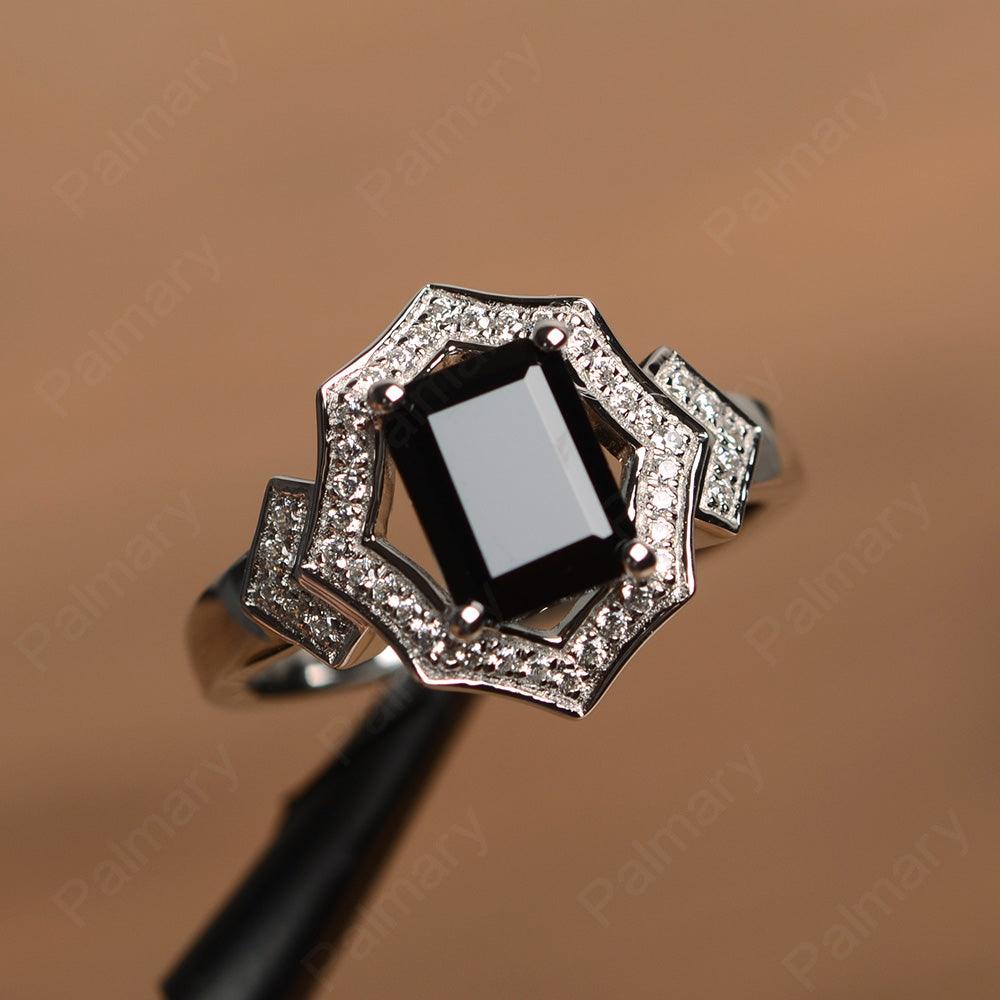 Emerald Cut Black Spinel Cocktail Rings - Palmary