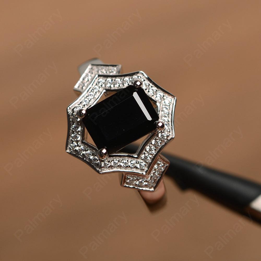 Emerald Cut Black Spinel Cocktail Rings - Palmary