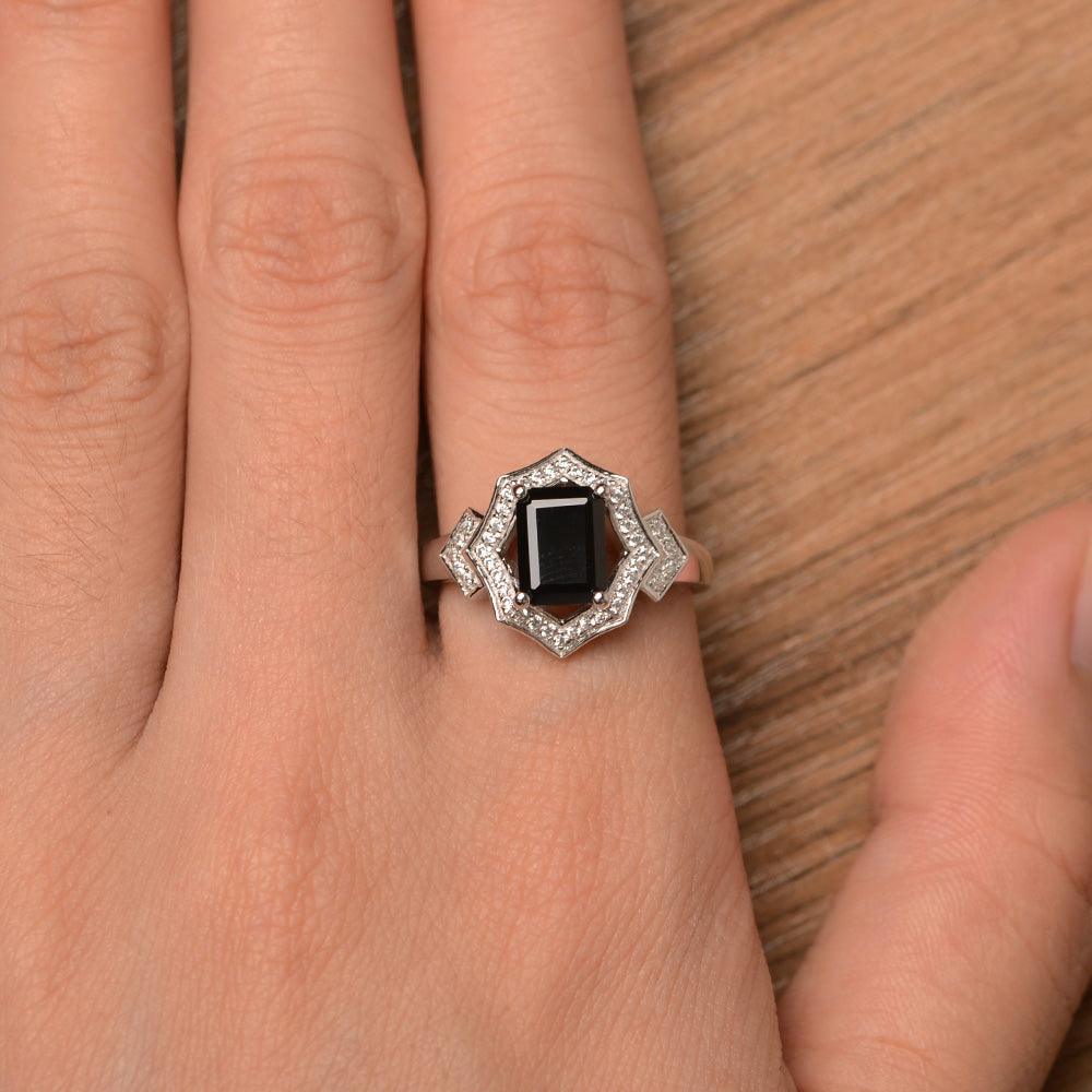 Emerald Cut Black Spinel Cocktail Rings - Palmary