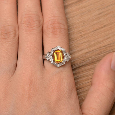 Emerald Cut Citrine Cocktail Rings - Palmary