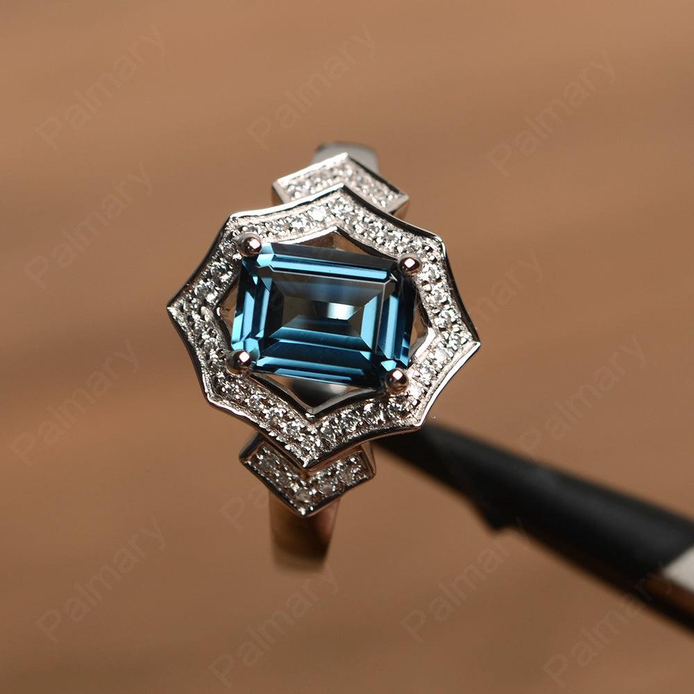 Emerald Cut London Blue Topaz Cocktail Rings - Palmary