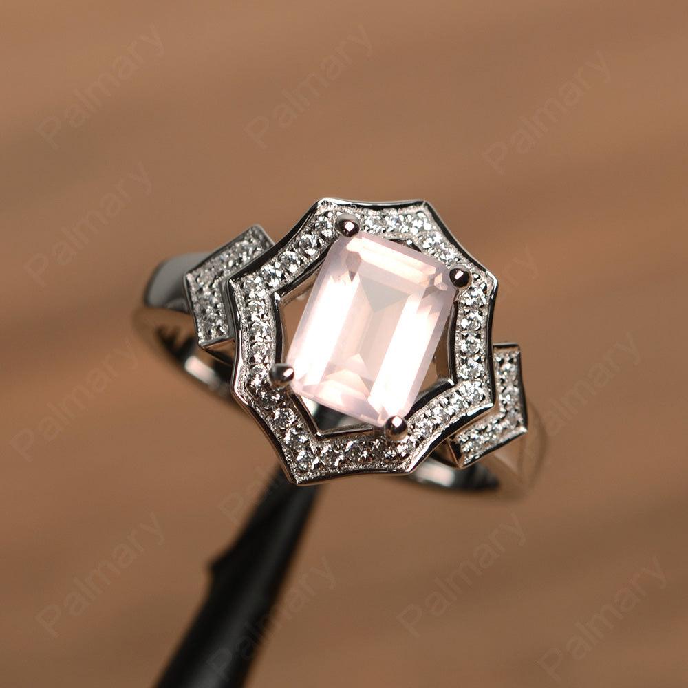 Emerald Cut Rose Quartz Cocktail Rings - Palmary