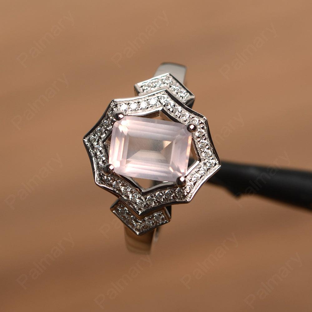 Emerald Cut Rose Quartz Cocktail Rings - Palmary