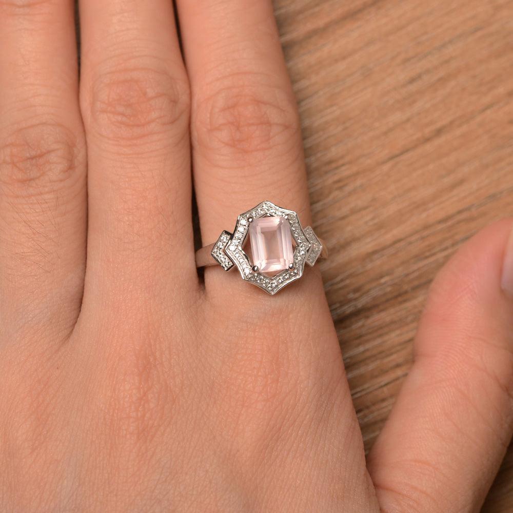 Emerald Cut Rose Quartz Cocktail Rings - Palmary