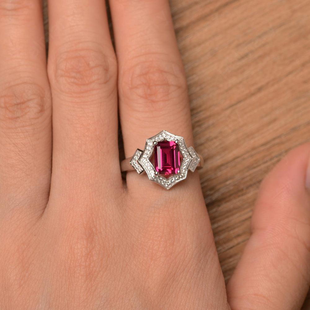 Emerald Cut Ruby Cocktail Rings - Palmary