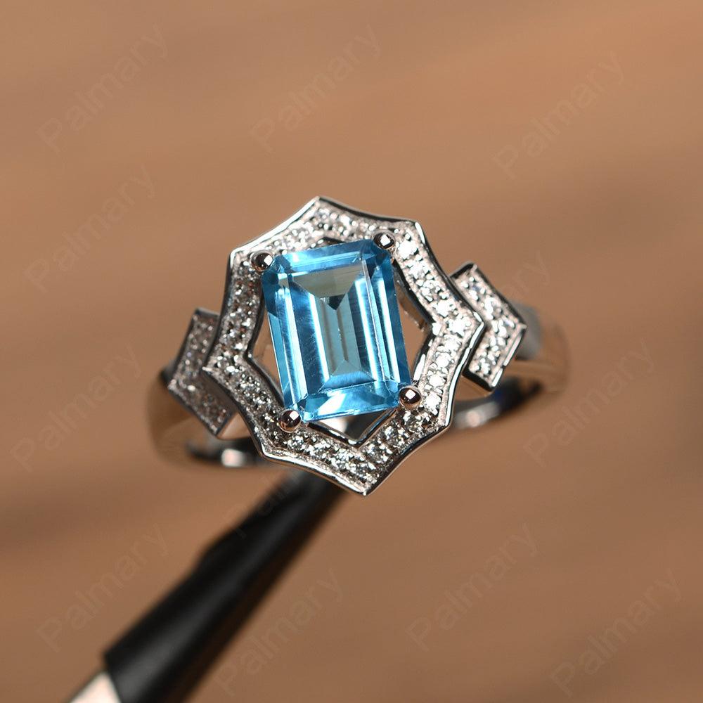 Emerald Cut Swiss Blue Topaz Cocktail Rings - Palmary