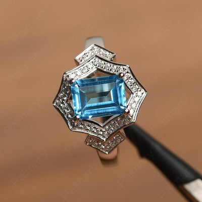 Emerald Cut Swiss Blue Topaz Cocktail Rings - Palmary
