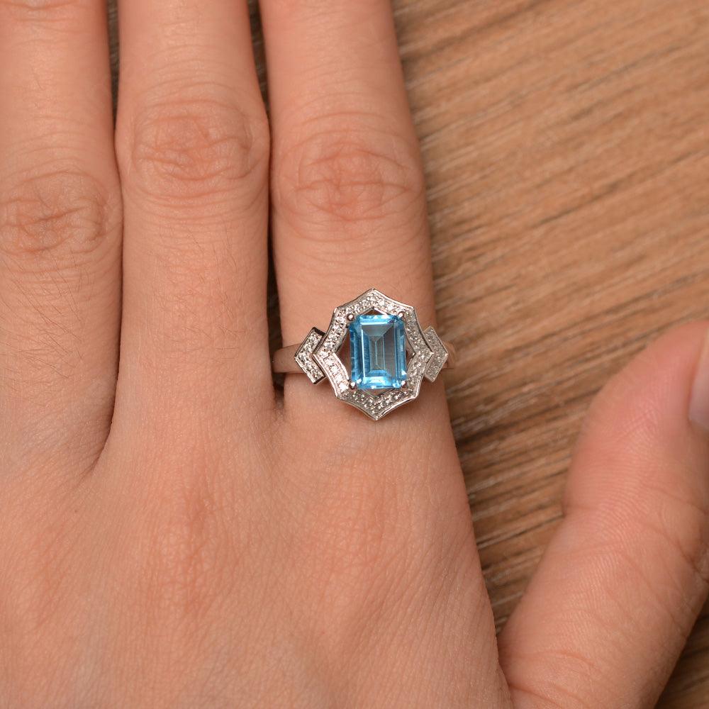 Emerald Cut Swiss Blue Topaz Cocktail Rings - Palmary