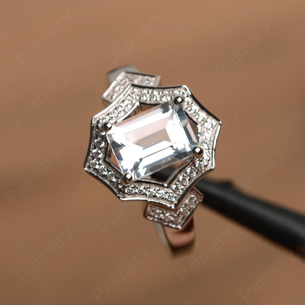 Emerald Cut White Topaz Cocktail Rings - Palmary