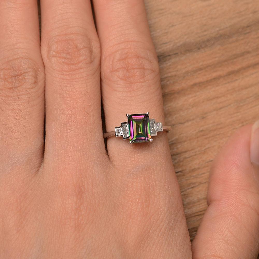 Emerald Cut Mystic Topaz Rings - Palmary