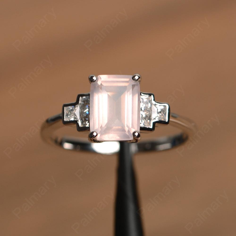 Emerald Cut Rose Quartz Rings - Palmary
