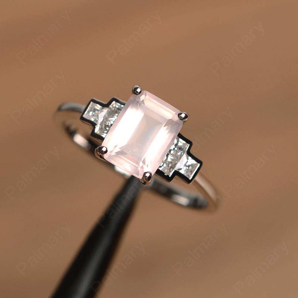 Emerald Cut Rose Quartz Rings - Palmary