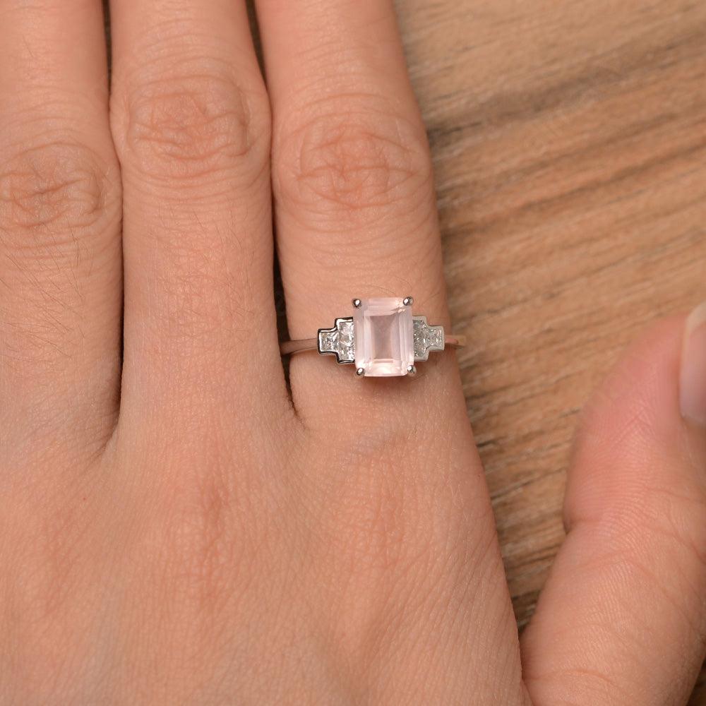 Emerald Cut Rose Quartz Rings - Palmary