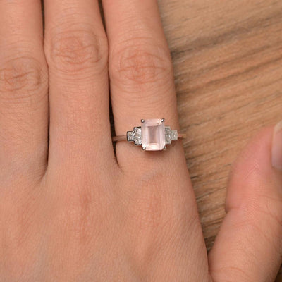 Emerald Cut Rose Quartz Rings - Palmary