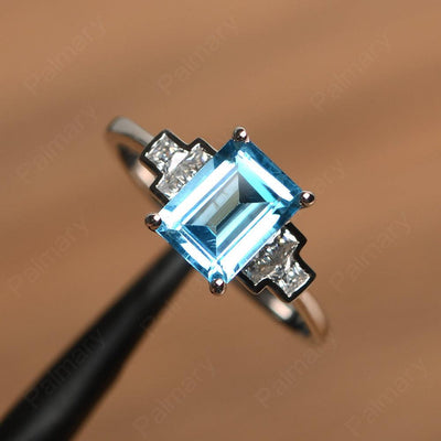 Emerald Cut Swiss Blue Topaz Rings - Palmary