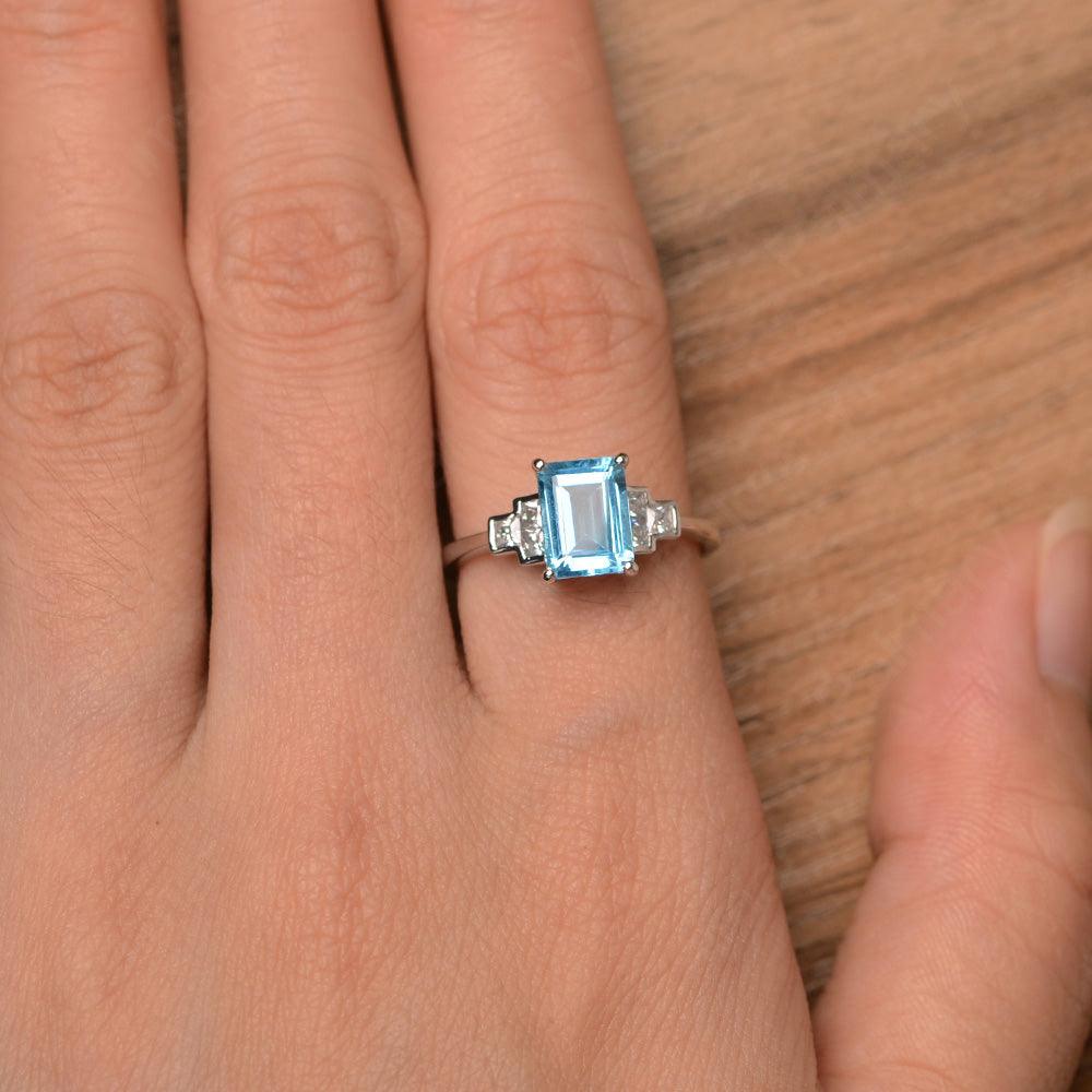 Emerald Cut Swiss Blue Topaz Rings - Palmary