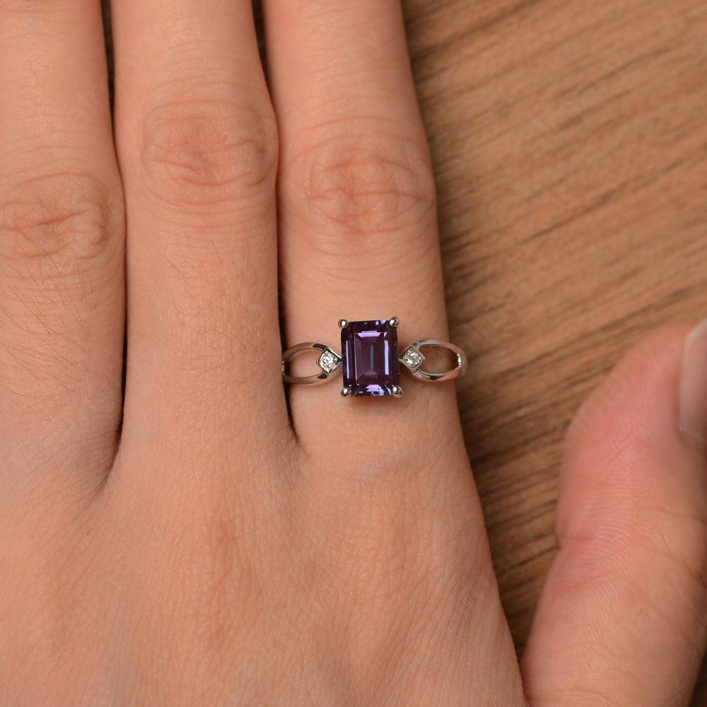 Emerald Cut Alexandrite Promise Rings - Palmary