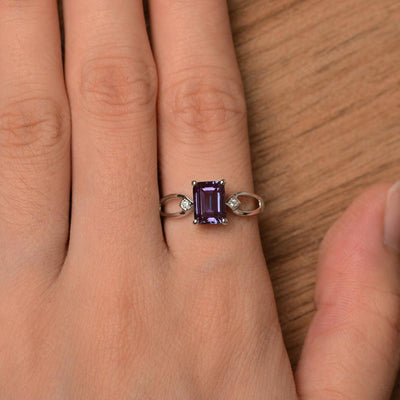 Emerald Cut Alexandrite Promise Rings - Palmary