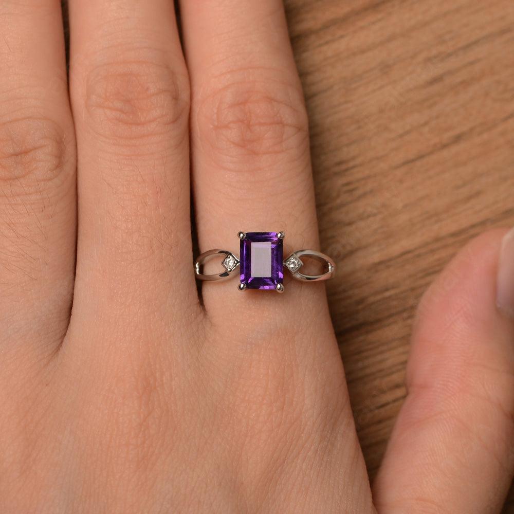 Emerald Cut Amethyst Promise Rings - Palmary