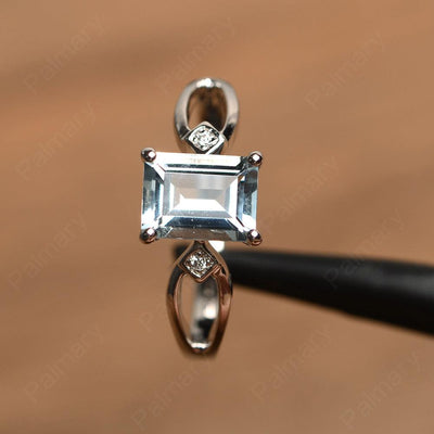 Emerald Cut Aquamarine Promise Rings - Palmary