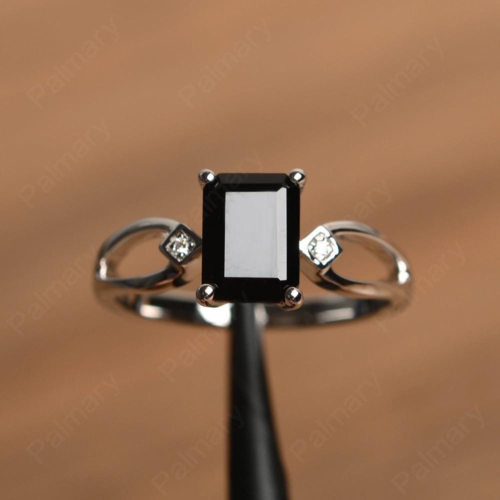 Emerald Cut Black Spinel Promise Rings - Palmary