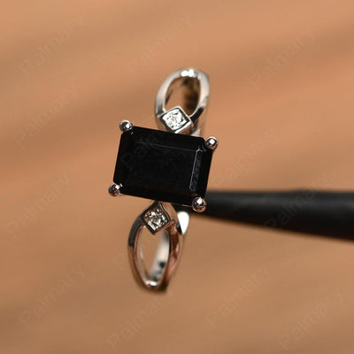 Emerald Cut Black Spinel Promise Rings - Palmary