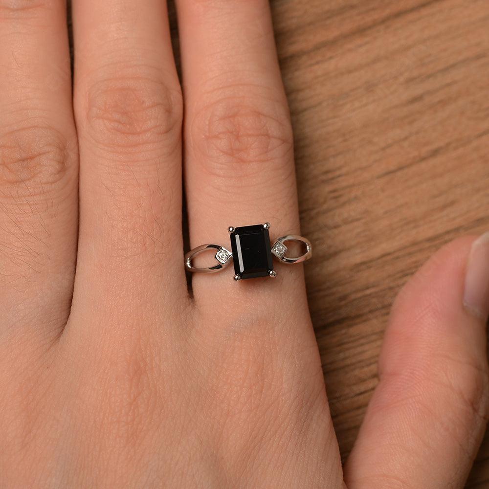 Emerald Cut Black Spinel Promise Rings - Palmary