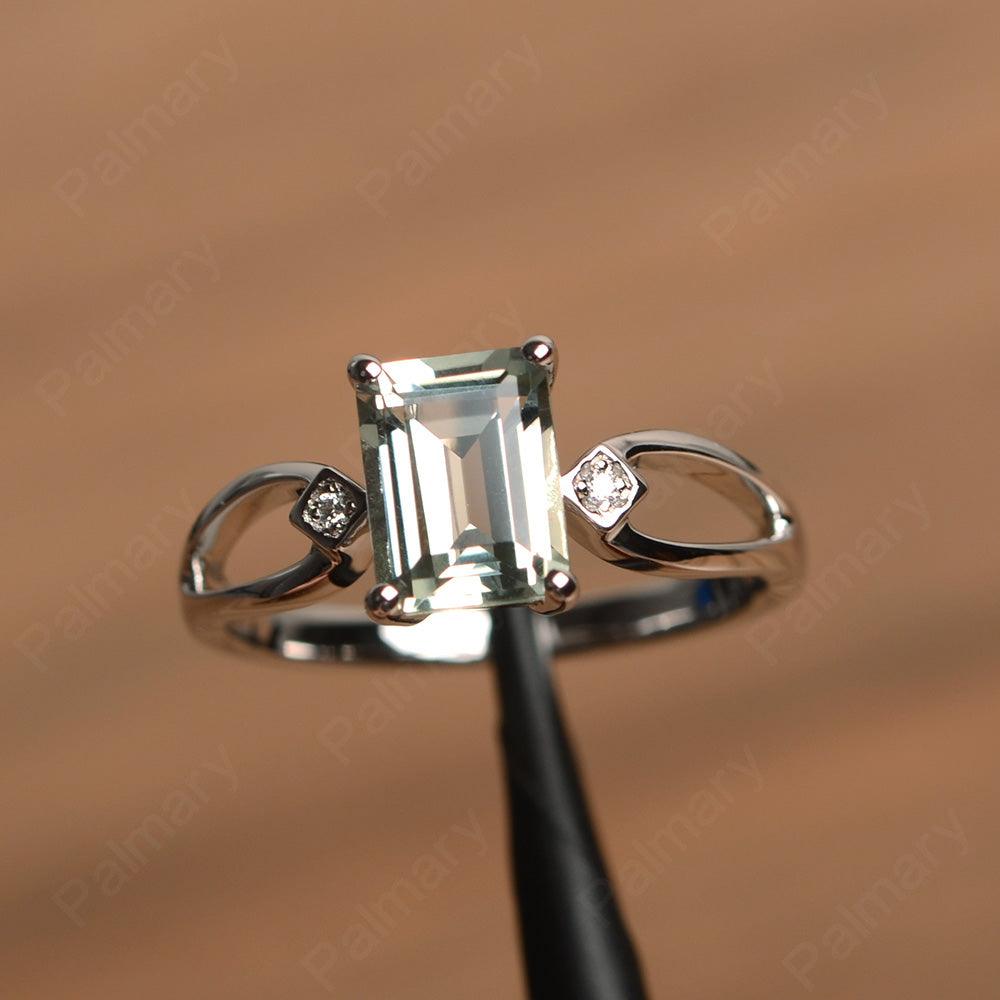 Emerald Cut Green Amethyst Promise Rings - Palmary