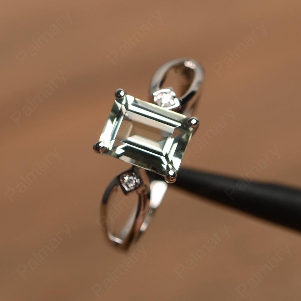 Emerald Cut Green Amethyst Promise Rings - Palmary