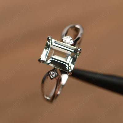 Emerald Cut Green Amethyst Promise Rings - Palmary