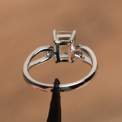 Emerald Cut Green Amethyst Promise Rings - Palmary