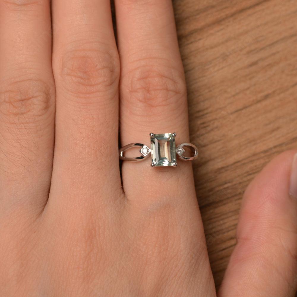 Emerald Cut Green Amethyst Promise Rings - Palmary