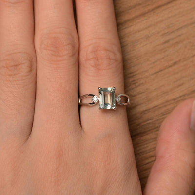Emerald Cut Green Amethyst Promise Rings - Palmary