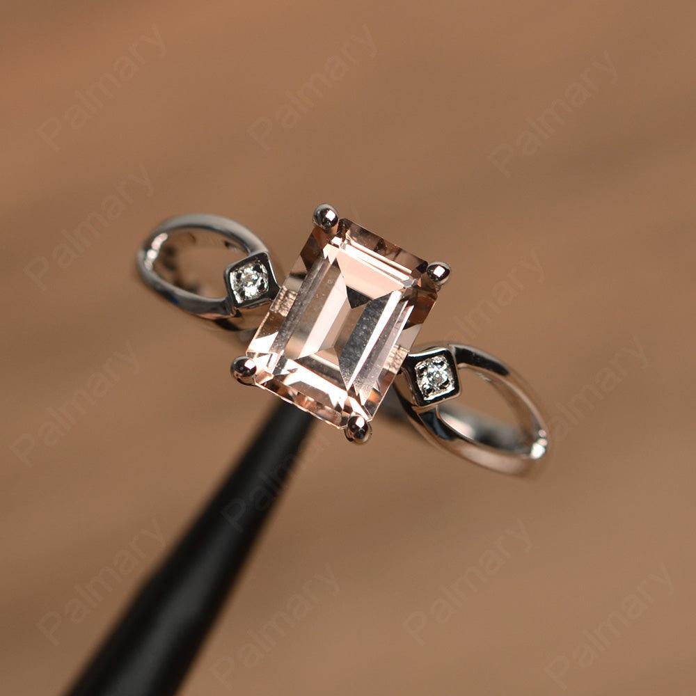 Emerald Cut Morganite Promise Rings - Palmary