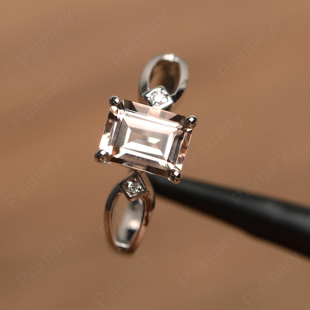 Emerald Cut Morganite Promise Rings - Palmary