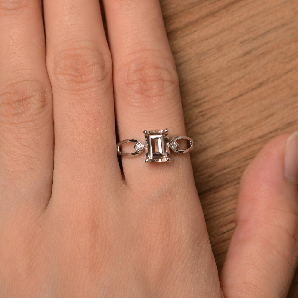 Emerald Cut Morganite Promise Rings - Palmary