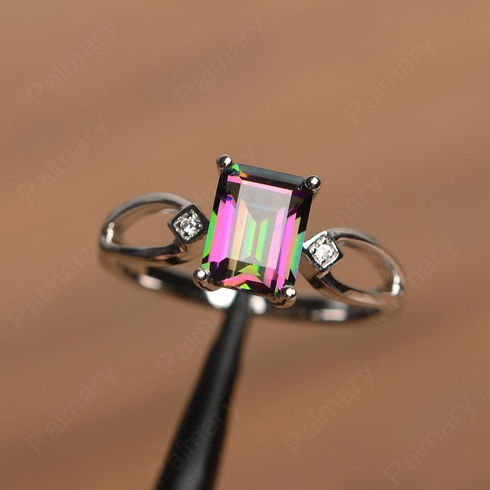 Emerald Cut Mystic Topaz Promise Rings - Palmary