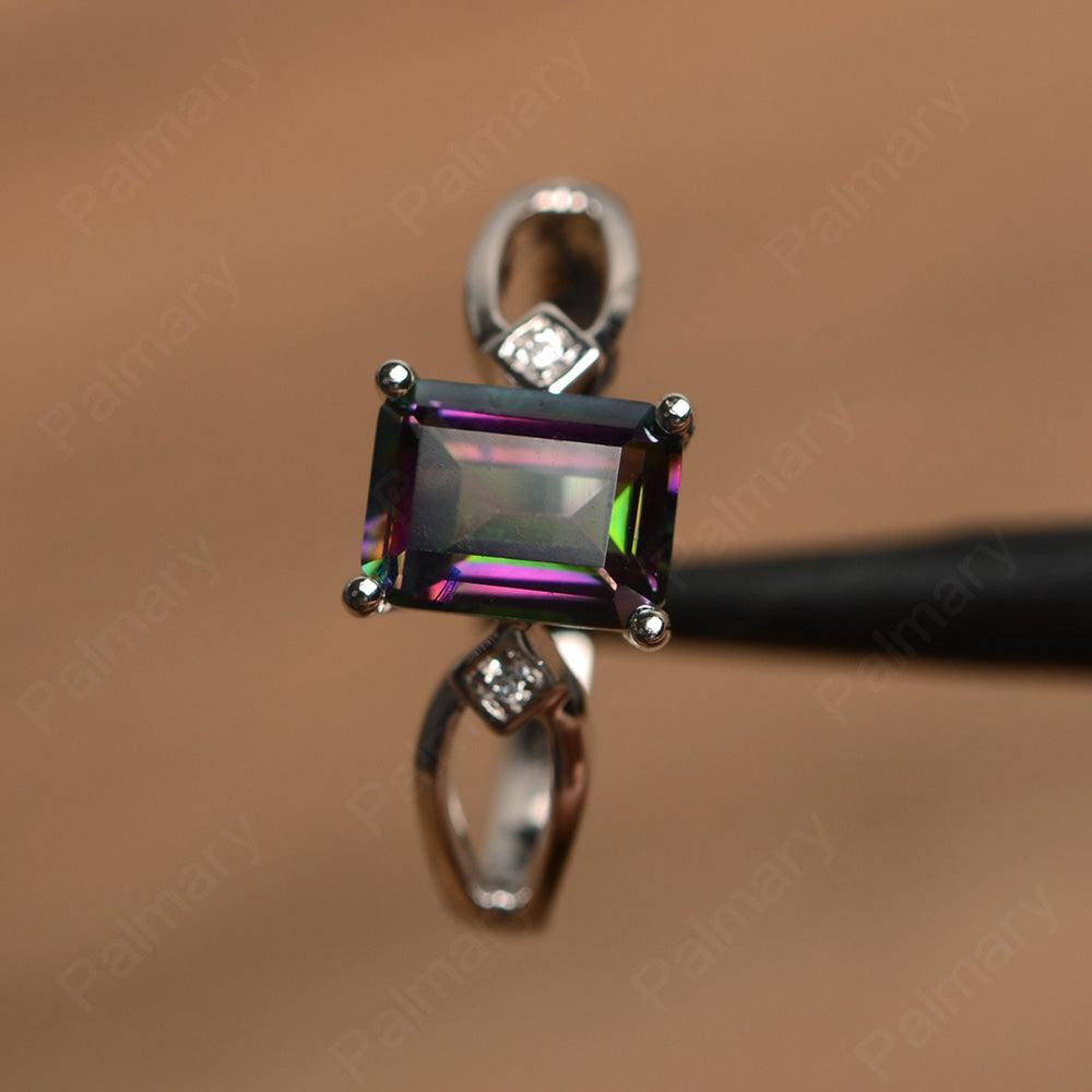 Emerald Cut Mystic Topaz Promise Rings - Palmary