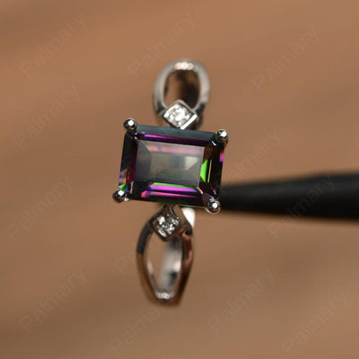 Emerald Cut Mystic Topaz Promise Rings - Palmary