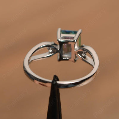 Emerald Cut Mystic Topaz Promise Rings - Palmary