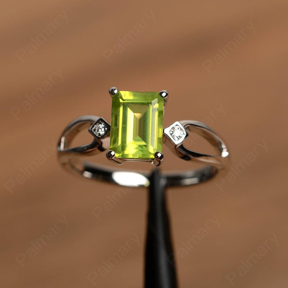 Emerald Cut Peridot Promise Rings - Palmary